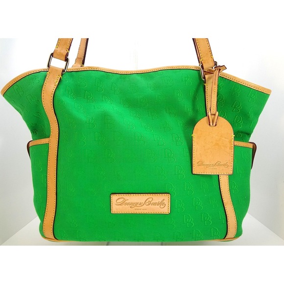 Dooney & Bourke Emerald Green Canvas Leather Trim Tote Bag w luggage tag - Picture 6 of 10
